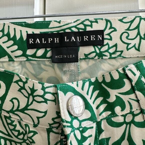 Ralph Lauren, black label, vintage green and tan print pants -size 6 -beaded - Picture 10 of 14